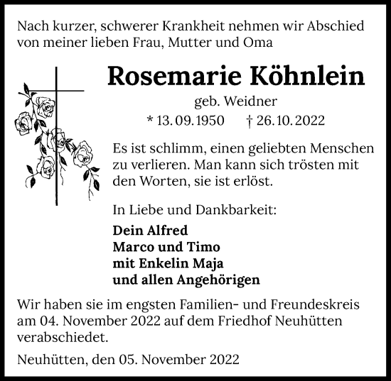 Traueranzeige von Rosemarie Köhnlein von Heilbronner Stimme