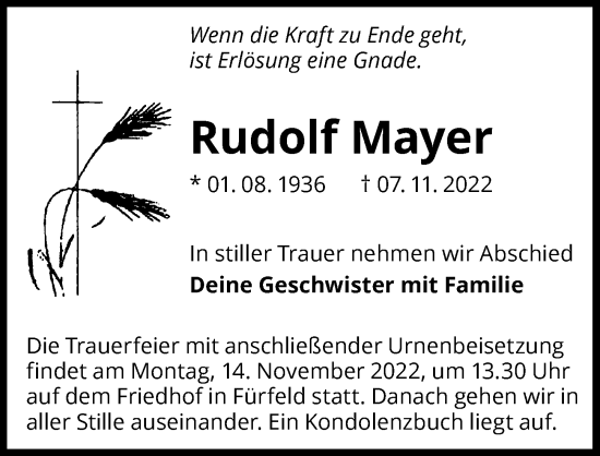 Traueranzeige von Rudolf Mayer von Heilbronner Stimme