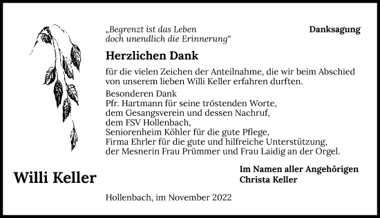 Traueranzeige von Willi Keller von GESAMT