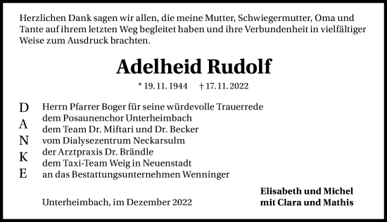 Traueranzeige von Adelheid Rudolf von GESAMT