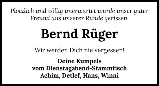Traueranzeige von Bernd Rüger von GESAMT