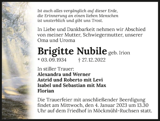 Traueranzeige von Brigitte Nubile von GESAMT