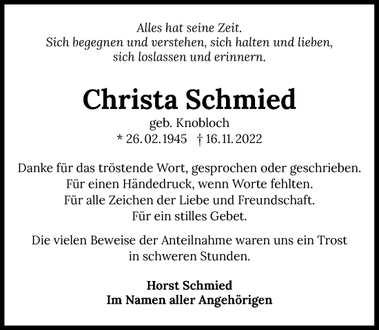 Traueranzeige von Christa Schmied von GESAMT