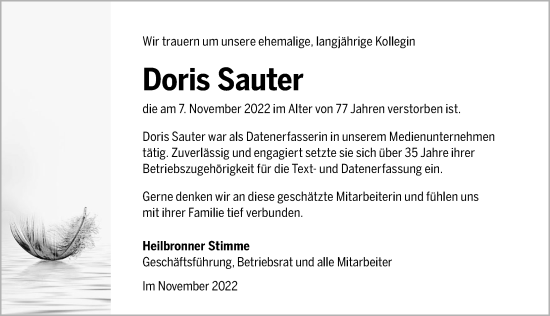 Traueranzeige von Doris Sauter von GESAMT
