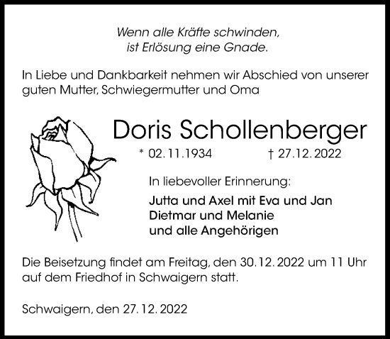Traueranzeige von Doris Schollenberger von GESAMT