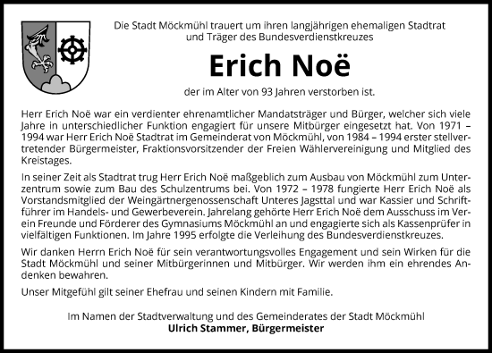 Traueranzeige von Erich Noë von GESAMT