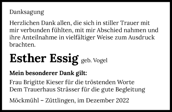 Traueranzeige von Esther Essig von GESAMT
