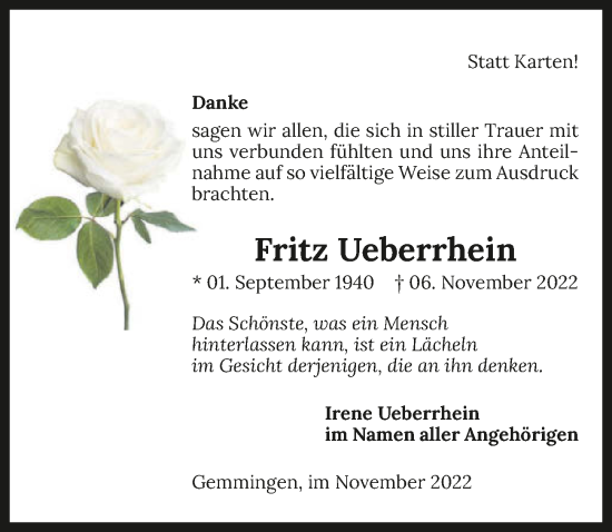 Traueranzeige von Fritz Ueberrhein von GESAMT
