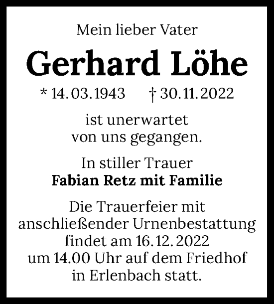 Traueranzeige von Gerhard Löhe von GESAMT