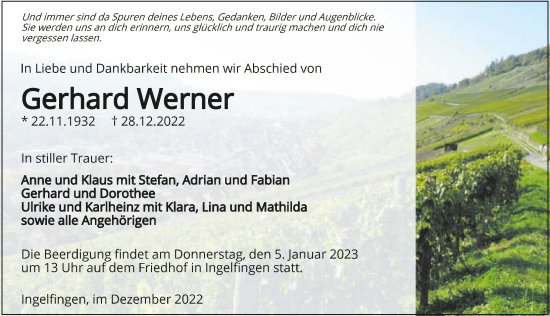 Traueranzeige von Gerhard Werner von GESAMT