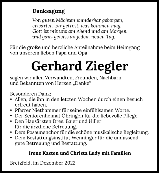 Traueranzeige von Gerhard Ziegler von GESAMT