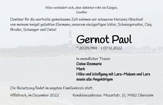 Traueranzeige von Gernot Paul von GESAMT