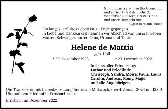 Traueranzeige von Helene de Mattia von GESAMT