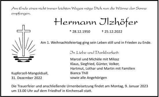 Traueranzeige von Hermann Ilzhöfer von GESAMT