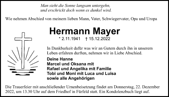 Traueranzeige von Hermann Mayer von GESAMT