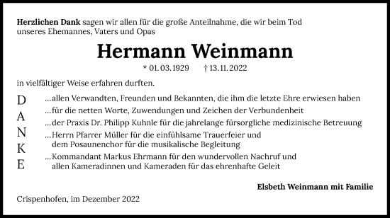 Traueranzeige von Hermann Weinmann von GESAMT