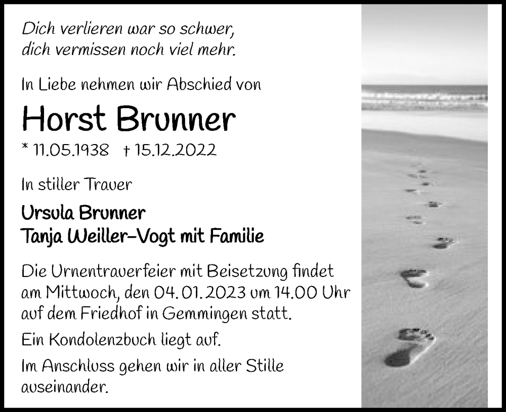  Traueranzeige für Horst Brunner vom 24.12.2022 aus GESAMT