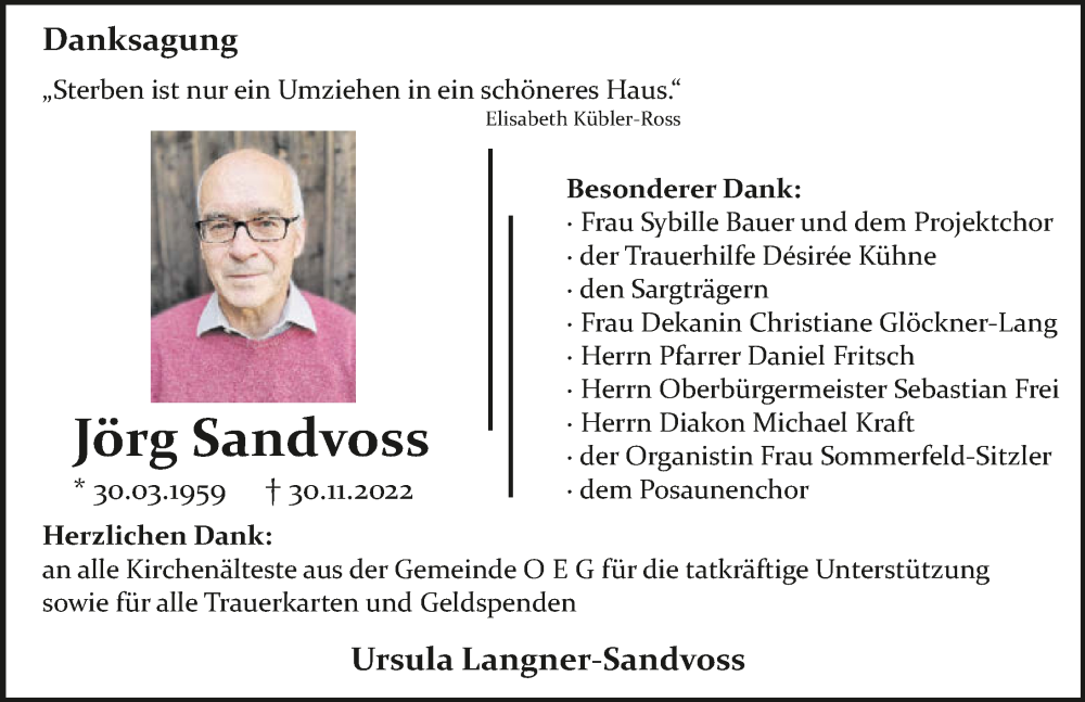  Traueranzeige für Jörg Sandvoss vom 17.12.2022 aus GESAMT