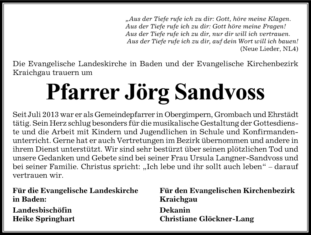  Traueranzeige für Jörg Sandvoss vom 03.12.2022 aus Heilbronner Stimme