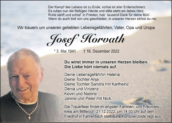 Traueranzeige von Josef Horvath von GESAMT