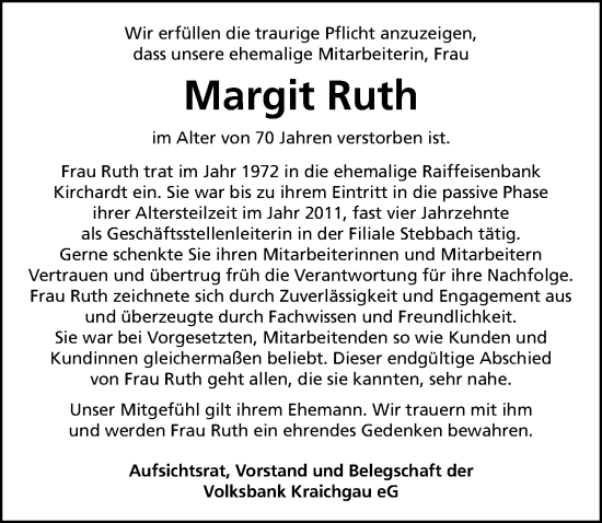Traueranzeige von Margit Ruth von GESAMT