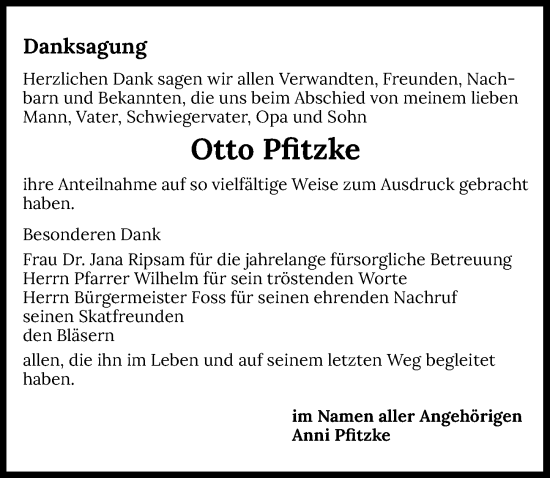 Traueranzeige von Otto Pfitzke von Heilbronner Stimme