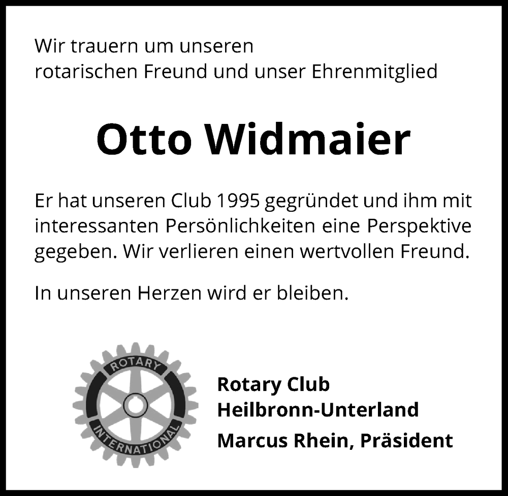  Traueranzeige für Otto Widmaier vom 21.12.2022 aus GESAMT