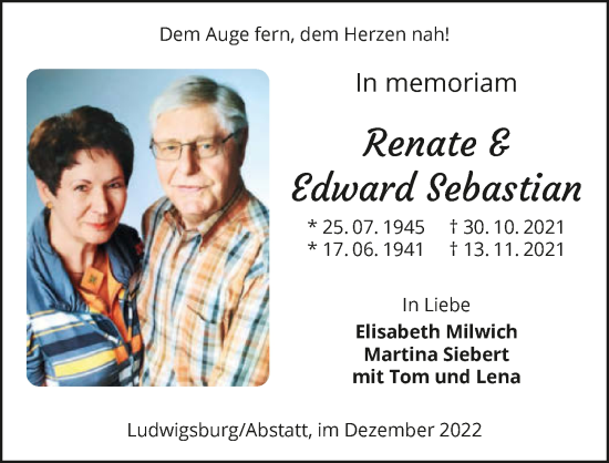 Traueranzeige von Renate Sebastian von GESAMT