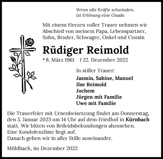 Traueranzeige von Rüdiger Reimold von GESAMT