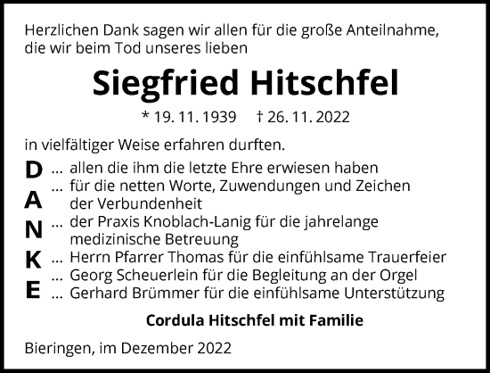 Traueranzeige von Siegfried Hitschfel von GESAMT