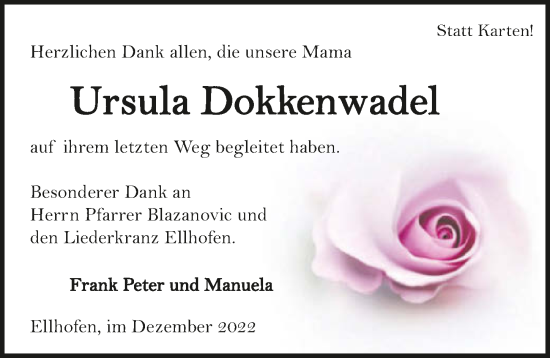 Traueranzeige von Ursula Dokkenwadel von GESAMT