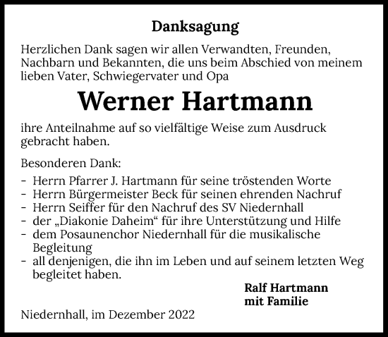 Traueranzeige von Werner Hartmann von GESAMT