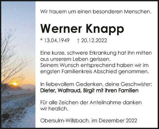 Traueranzeige von Werner Knapp von GESAMT