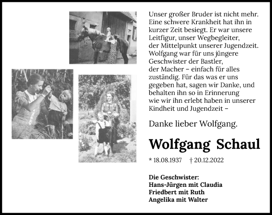 Traueranzeige von Wolfgang Schaul von GESAMT