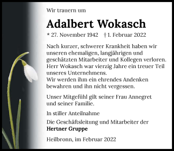 Traueranzeige von Adalbert Wokasch von GESAMT
