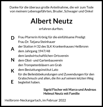 Traueranzeige von Albert Neutz von GESAMT