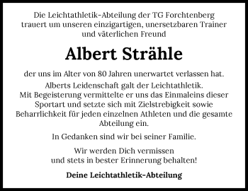 Traueranzeige von Albert Strähle von GESAMT