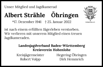 Traueranzeige von Albert Strähle von GESAMT