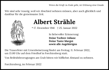 Traueranzeige von Albert Strähle von GESAMT