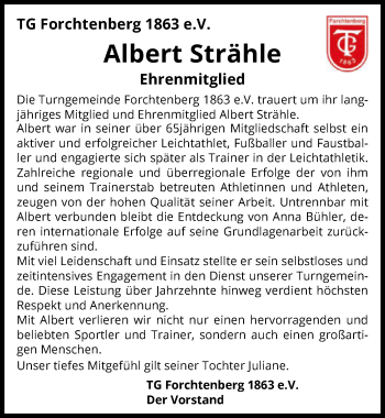 Traueranzeige von Albert Strähle von GESAMT