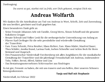 Traueranzeige von Andreas Wolfarth von GESAMT