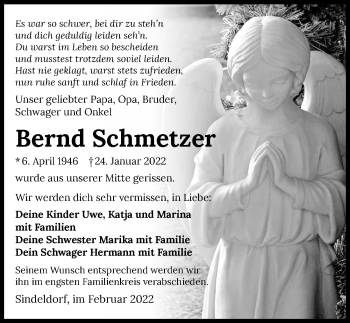 Traueranzeige von Bernd Schmetzer von GESAMT