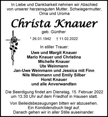 Traueranzeige von Christa Knauer von GESAMT