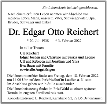 Traueranzeige von Edgar Otto Reichert von GESAMT