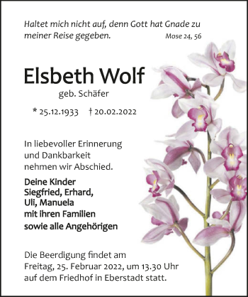 Traueranzeige von Elsbeth Wolf von GESAMT