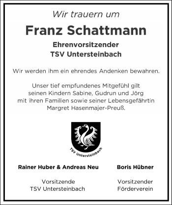 Traueranzeige von Franz Schattmann von GESAMT
