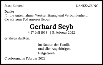 Traueranzeige von Gerhard Seyb von GESAMT