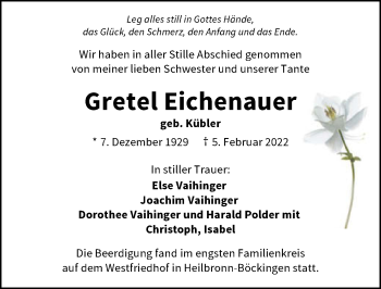 Traueranzeige von Gretel Eichenauer von GESAMT