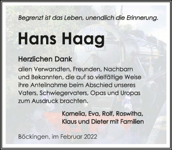 Traueranzeige von Hans Haag von GESAMT