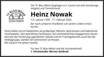 Traueranzeige von Heinz Nowak von GESAMT